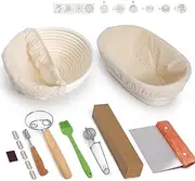 LIWEGHT Banneton Bread Proofing Basket, Sourdough Bread Baking Supplies with Scoring Tool, Metal Scraper, Silicone Scraper, Premium Baking Tools (9 Inch Round and 10 Inch Oval)