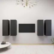 4pcs Wall-Mounted Wooden Cabinets TV Storage Unit Book Shelf Rack Cupboard Grey