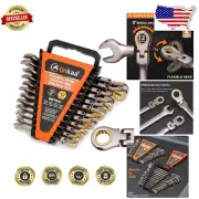 Chrome Vanadium 12-Pc Metric Wrench Set - Flexible Ratcheting with Organizer