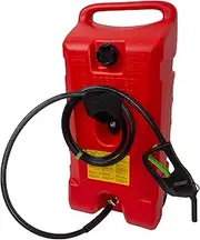 Flo N' Go Duramax 14 Gallon Portable Gas Fuel Tank Container Caddy with LE Fluid Transfer Siphon Pump and 10-Foot Long Hose, 2024 Version, Red