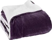 Elegant Comfort Luxury Ultra-Plush Velvet Touch Fleece Throw Soft, Warm, Cozy| Micromink Sherpa-Backing Reversible Blanket for Bed, Sofa and Couch, Solid Purple