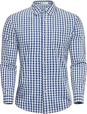 [Beotyshow] Men's Checked Oktoberfest Long Sleeve Shirt Traditional Shirt Cotton Checked Shirts Casual Shirt for Men