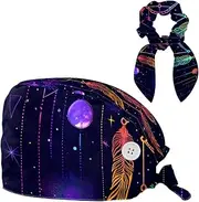 [YTYVAGT] Scrub Caps Women,Scrub Hats Suitable for Women,Vintage Colored Feather Dreamcatcher