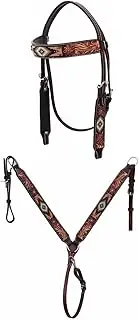 CHALLENGER Horse Show Bridle Western Leather Western Antique Floral Tooled Leather Beaded Bridle Breast Collar Tack 79RS03B