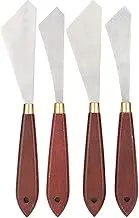 Fdit Stainless Steel Palette Knife, Wooden Handle Mixing Scraper with Curved Rod Acrylic Painting Kit for Artists