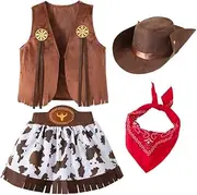 Dressy Daisy Baby Toddler Little Kids Girls Western Style Cowgirl Halloween Costume Dress Up Party Set with Vest and Hat