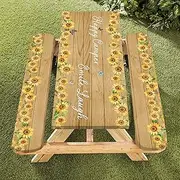famibay Sunflower Picnic Table Cover and Bench Covers Fabric Fitted Picnic Table Cover with Elastic Windproof Camping Tablecloth for Picnic Table(12”x72+30”x72”)