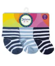 Jefferies Baby Blue Turn Cuff 3 Pack Socks Infant Shoe Size 1-4