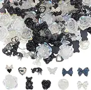 SOFPLATE 270Pcs 11 Styles Black Cabochons Assorted Resin Charms Bulk Flatback Bear Flat Round Flower Rose Goldfish Butterfly Heart Bowknot Cabochon for DIY Crafts Jewelry Making Decors Embellishments