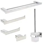 Chrome Square Bathroom Towel Rail Rack Toilet Brush Paper Roll Holder Robe Hook