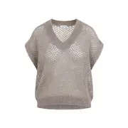 [Brunello Cucinelli] Brunello Cucinelli-Hot Brown Mohair Diamond Knit Vest-Donna XS STAND