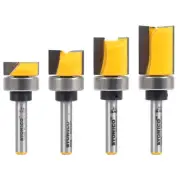 4 Bit 3/4" Diameter Flush Trim Router Bit Set - 1/4" Shank - Yonico 14425q