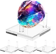 4 Pcs Clear Acrylic Crystal Display Stand with Square Base and Three Pegs Versatile Rock Display Stand for Fossil Geodes Rock Mineral Agate Small Collectibles