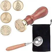 CRASPIRE 15Pcs Ocean Theme Wax Seal Stamp Kit Shell Seahorses Sealing Wax Stamps Brass Heads Wood Handle Black Velvet Pouch Conch Sea Animals Retro Brass Stamp Kit for Letter Envelope Card Gift Decor