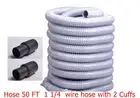Fit All Commercial Vacuum 50Ft X 1 1/2 Vac-U-Flex Hose w 2 cuffs