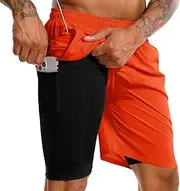 TENJOY Men's 2 in 1 Running Shorts 5 in or 7 in Quick Dry Gym Athletic Workout Shorts for Men with Phone Pockets