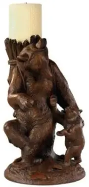Candlestick Candleholder MOUNTAIN Lodge Bears Chocolate Brown Resin Hand-Cast