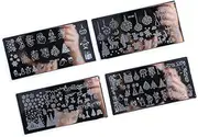 FRCOLOR Diy Manicure Kit 4pcs Christmas Nail Stamping Plates Stencils Perfect for Nail Salons