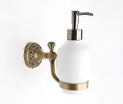 Desktop Antique Brass Liquid Soap Dispenser, el Countertop Collection, Brass / Ceramic material, Wall Mounted Holder Liquid Holder W-B