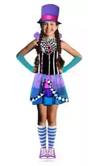 Alice in Wonderland Crazy Mad Hatter Book Week Halloween Girls Costume