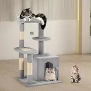 ‌Petzly 85cm Cat Tree for Indoor Cats, Multi-Level Cat Tower with Sisal Scratching Posts and Spacious Condo, Hanging Ball & Pompom, Grey