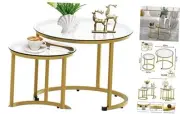 Gold Nesting Coffee Table Set of 2, Small Glass Round Nesting Tables for