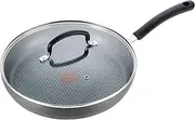 T-fal E76597 Ultimate Hard Anodized Scratch Resistant Titanium Nonstick Thermo-Spot Heat Indicator Anti-Warp Base Dishwasher Safe Oven Safe PFOA Free Glass Lid Cookware, 10-Inch, Gray