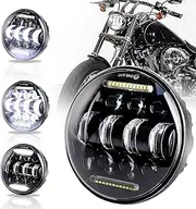 5.75 Led Headlight 5 3/4 Headlight with White Halo High Low Beam Motorcycle Headlight for Harley Davidson Dyna Sportster Iron 883 Low Rider Street Bob Softail Indian Scout Black