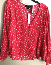 NWT SANCTUARY Artificial Bloom Red Peasant Blouse Size S $89