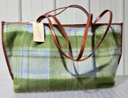 Universal Thread Green & Blue Fuzzy Plaid XL Size Double Strap Craft Tote Bag