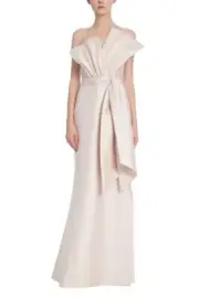 Badgley Mischka Evening Gown $990 Large Asymmetrical Loop BLUSH MIKADO SZ 6 NWT