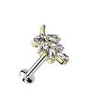 Labret CZ Leaf Threadless Push In Top 316L Surgical Steel, Convex Back Stud