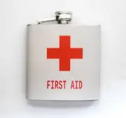 HIP FLASK Stainless Steel FIRST AID emergency logo 6oz 170 ml with Screw Cap