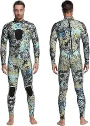 Wetsuit Mens Full Suit, 3mm Neoprene Camouflage One Piece Long Sleeve Wetsuits Super-Stretch, Sport Skin Siamese Cold Warm SCR Material, for Diving Snorkeling Swimming Spearfishing Freediving