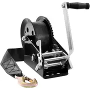 Hand Winch, 1587.5 kg Pulling Capacity, Boat Trailer Winch Heavy Duty Rope Crank with 10 m Polyester Strap and Two-Way Ratchet, Manual Operated Hand Crank Winch for Trailer, Boat or ATV