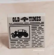 New LEGO Newspaper OLD TIMES Jalopy News Printed 2x2 Light Bluish Gray Tile Car
