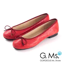 在飛比找Yahoo奇摩購物中心優惠-G.Ms. MIT系列-全真皮蝴蝶結蜥蝪紋芭蕾舞鞋- 蜥蝪紅