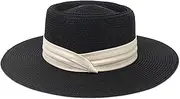 [HIQIU] Unisex Panama Hat Large Straw Sun Hat with Wide Brim for Men and Women Sun Protection Flat Top Straw Hat Summer Hat Beach Hat