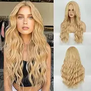 XILIYAI Long Wavy Wigs for Women, 26 inch Blonde Wigs Middle Parting Body Wave Synthetic Wig for Daily Party