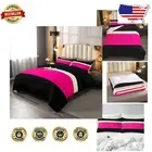 Full Size Patchwork Striped Comforter Set - Hot Pink & Black Geometric Bedding