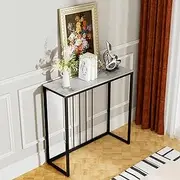 Narrow Console Table Hallway Decor: Slim Entryway Consoles Tables Cold Jadeite White Sintered Stone Tabletop High Gloss Marble Table Top with Black Frame Modern Sofa Side Tables Living Room