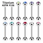 2X F136 Titanium Crystal Tongue Ring 16/19/22mm Bar Barbell Nipple Ring Piercing