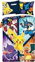 Pokemon Bed Linen Set 135 x 200 cm + 80 x 80 cm · Pokémon Pikachu, Gengar, Glurak, Scherox and Lucario · Children's Bedding Set 2-Piece Duvet Cover + Pillowcase · German Size · Microfibre