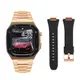 Apple Watch 蘋果手錶保護殼 黑框玫瑰金 全不鏽鋼+矽膠錶帶套組(rose gold+錶帶-44mm/45mm)