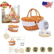 Portable Wicker Picnic Basket for 4 with Lid - Stylish Outdoor Dining Essential