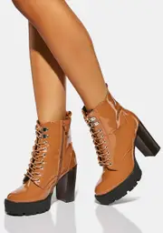 [AZALEA WANG] Brown Patent Asa Heeled Boots