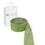 Apple Green 12 Row Diamond Rhinestone Ribbon Trim Mesh Wrap 2 Yards - gd