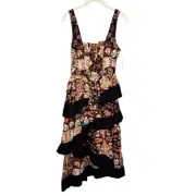 Anthropologie Boho Patchwork Ruffle Tiered Midi Dress Size Small Black NEW $180