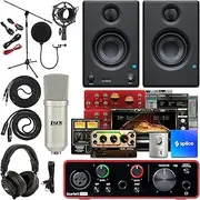 Focusrite Scarlett Solo 2x2 USB Audio Interface Full Studio Bundle with Creative Music Production Software Kit and Eris 4.5 Pair Studio Monitors and 1/4” Instrument Cables