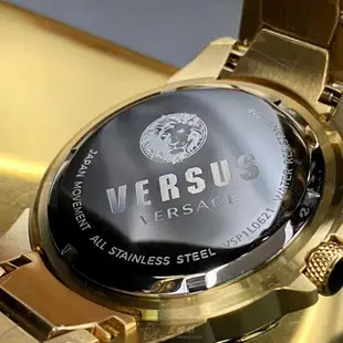 VERSUS VERSACE手錶, 男錶 44mm 金色圓形精鋼錶殼 黑色三眼, 中三針顯示錶面款 VV00037